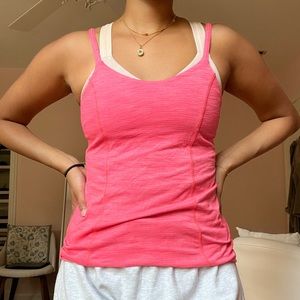 Lululemon hot pink workout tank with beige sports bra built in. Size 2.